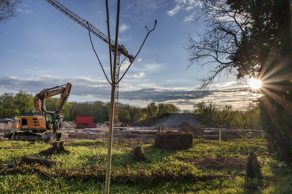 Die Baustelle des Spreeparks Berlin im April 2025.