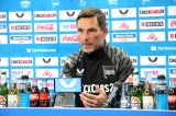 Stefan Leitl, Trainer von Hertha BSC, bei einer Pressekonferenz.